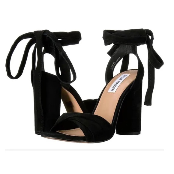 Steve Madden Clary Black Suede Lace Up Heeled Sandals - Picture 2 of 6